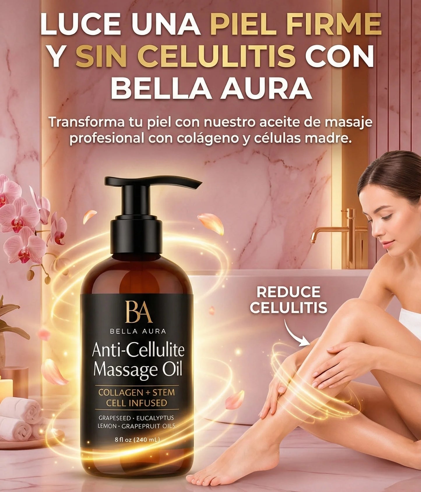 Aceite Anticelulitis Bella Aura - Reduce visiblemente la Celulitis y Estrias(240 ml)